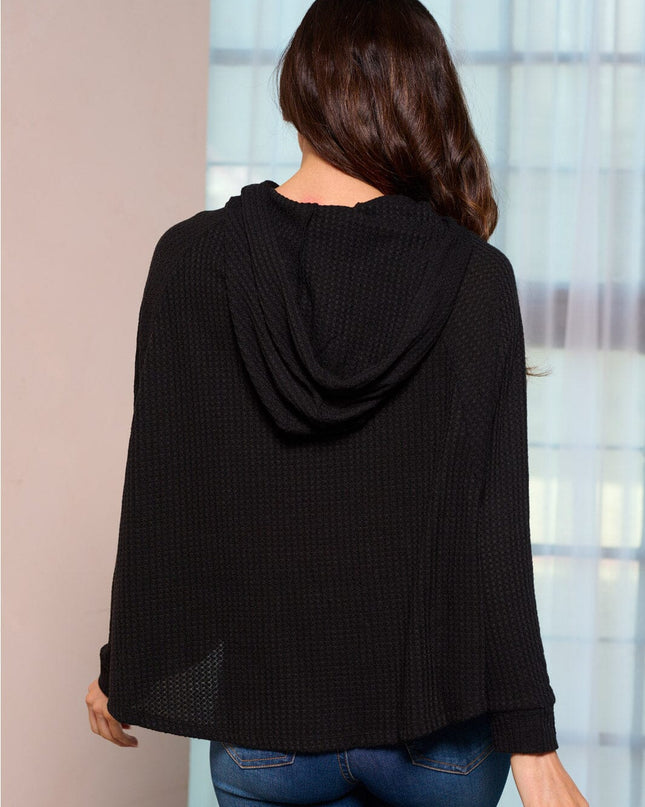 WOMEN'S LONG SLEEVE HOODED LOOSE FIT WAFFLE TOP