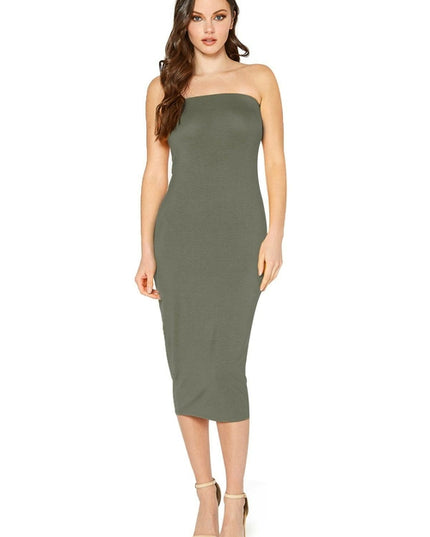 Women's Tube Top Bodycon Midi Dress