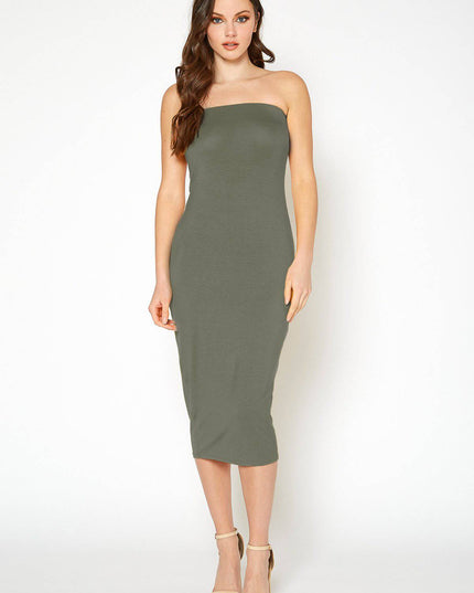 Women's Tube Top Bodycon Midi Dress