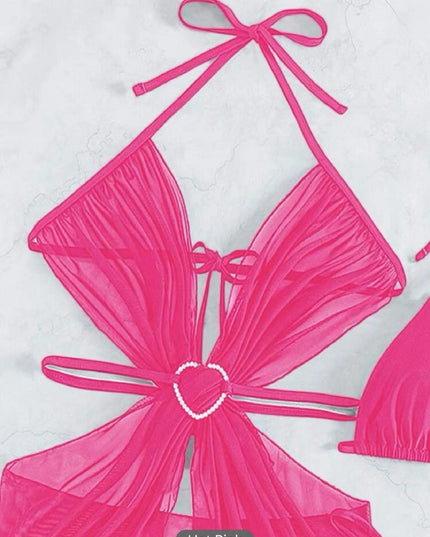 3pcs Halter Neck Bikini Beach Summer Solid Color Split Swimsuit Womens