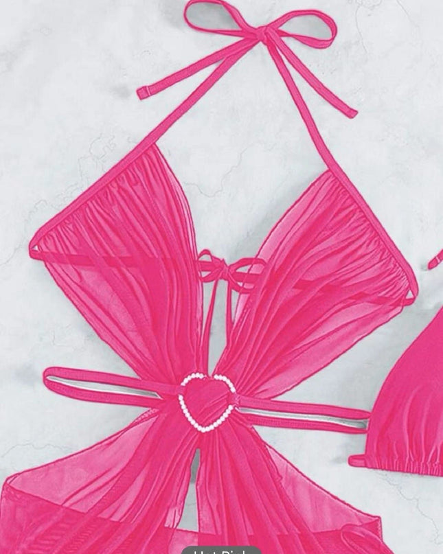 3pcs Halter Neck Bikini Beach Summer Solid Color Split Swimsuit Womens