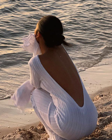 Fashion Slim Long-sleeved Ruffled Long Dress Sexy Hip-wrapped