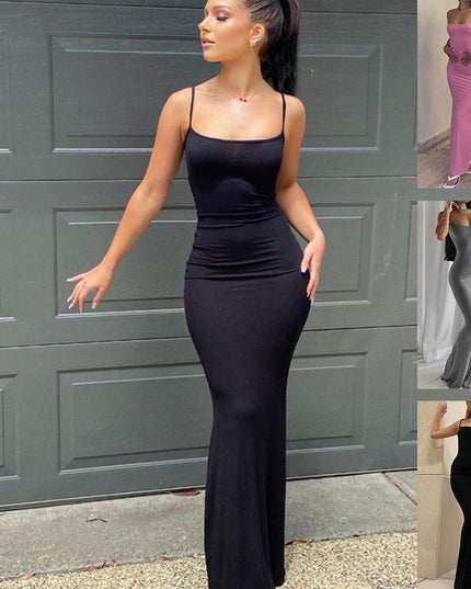 Spaghetti Strap Long Dress Women Sexy Slim Skinny Bodycon Party Club