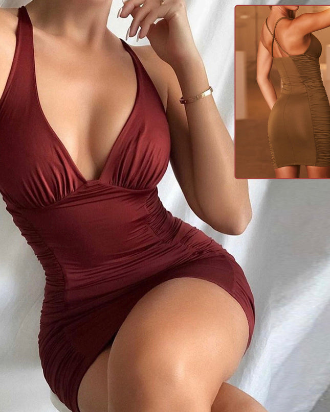 Sexy Deep V-neck Backless Suspender Dress INS Fashion Slim Hip