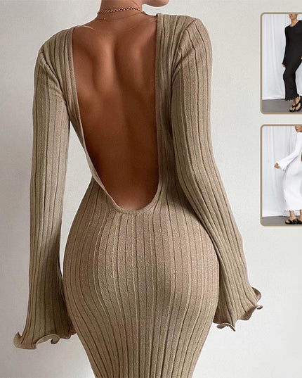 Fashion Slim Long-sleeved Ruffled Long Dress Sexy Hip-wrapped