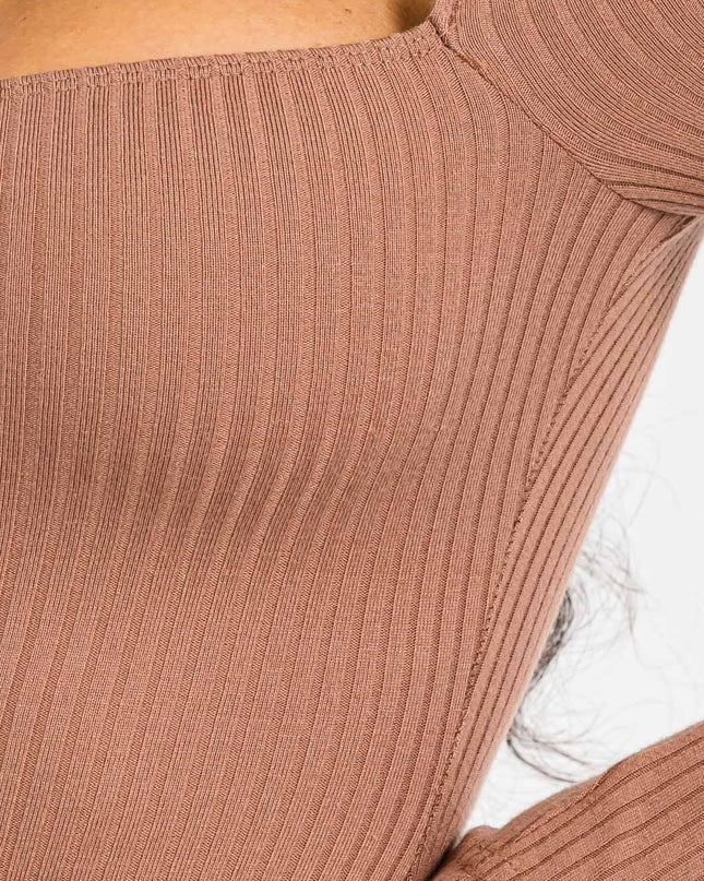 WOMEN'S LONG SLEEVE SQUARE NECK BODYCON RIBBED MINI DRESS