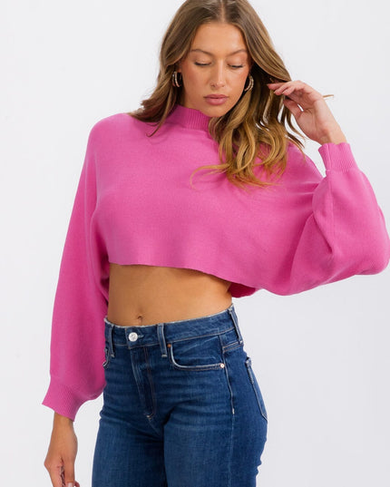 WOMEN'S LONG SLEEVE MOCK NECK KNIT CROP TOP
