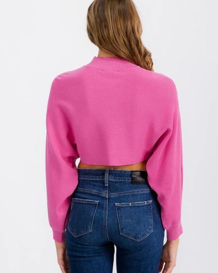 WOMEN'S LONG SLEEVE MOCK NECK KNIT CROP TOP