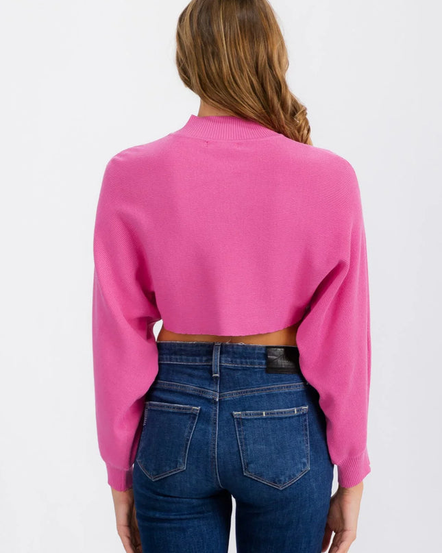 WOMEN'S LONG SLEEVE MOCK NECK KNIT CROP TOP