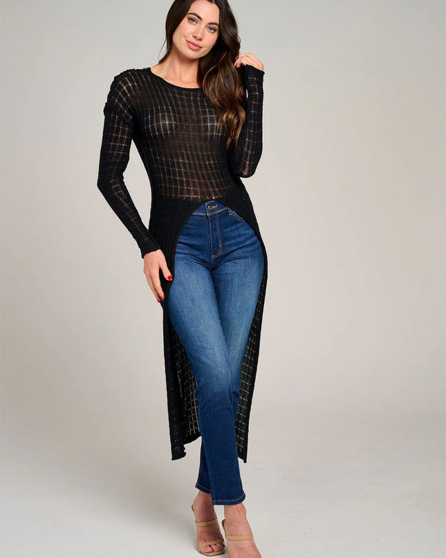WOMEN'S LONG SLEEVE HIGH-LOW KNIT TOP