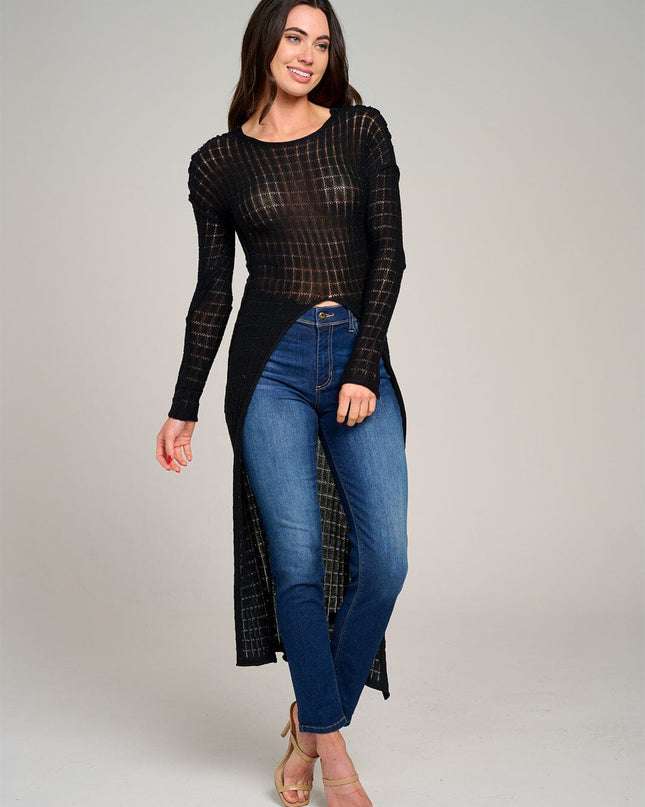 WOMEN'S LONG SLEEVE HIGH-LOW KNIT TOP