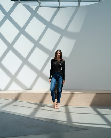 WOMEN'S LONG SLEEVE HIGH-LOW KNIT TOP