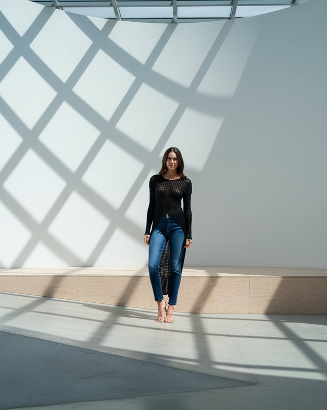 WOMEN'S LONG SLEEVE HIGH-LOW KNIT TOP