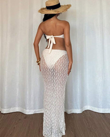 Summer Women Clothing Solid Color Sexy Lace up Tube Top Lace Maxi