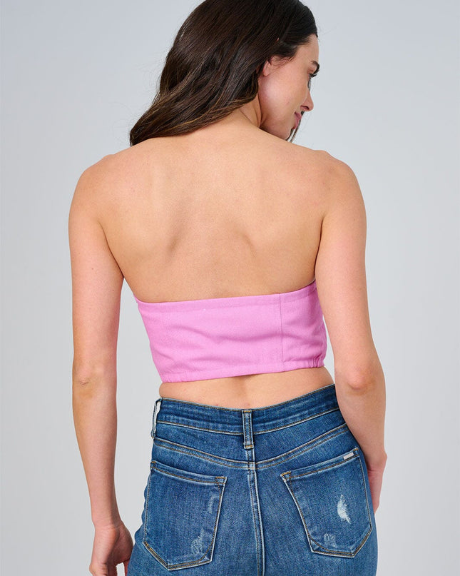 WOMEN'S SLEEVELESS ZIPPER CLOSURE DENIM CROP TOP