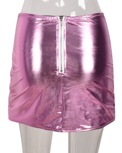Pink Women's Puffer Skirt Metallic Shiny Warm Quilted Mini A-line