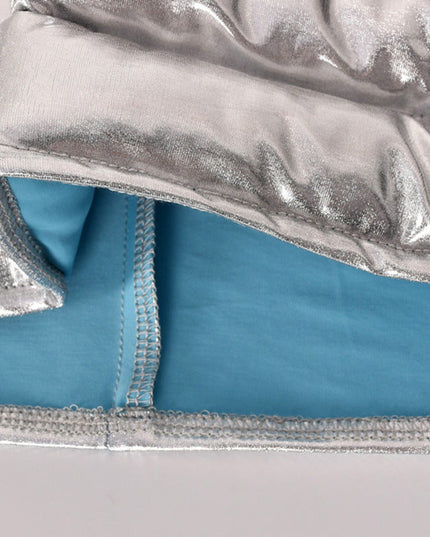 Silver Women's Puffer Skirt Metallic Shiny Solid Warm Quilted Mini