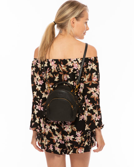 SUSU Small Black Leather Backpack Purse for Women Convertible