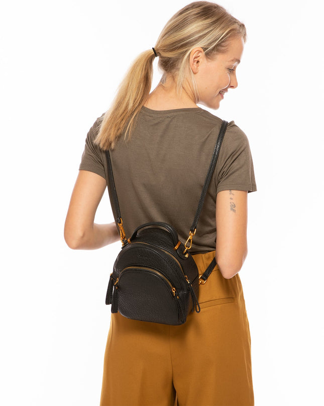 SUSU Small Black Leather Backpack Purse for Women Convertible