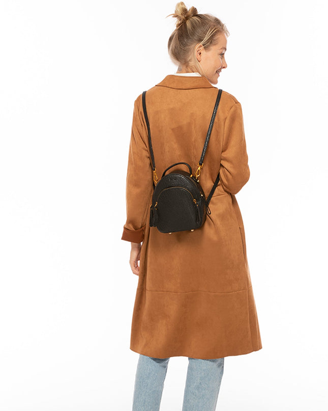 SUSU Small Black Leather Backpack Purse for Women Convertible