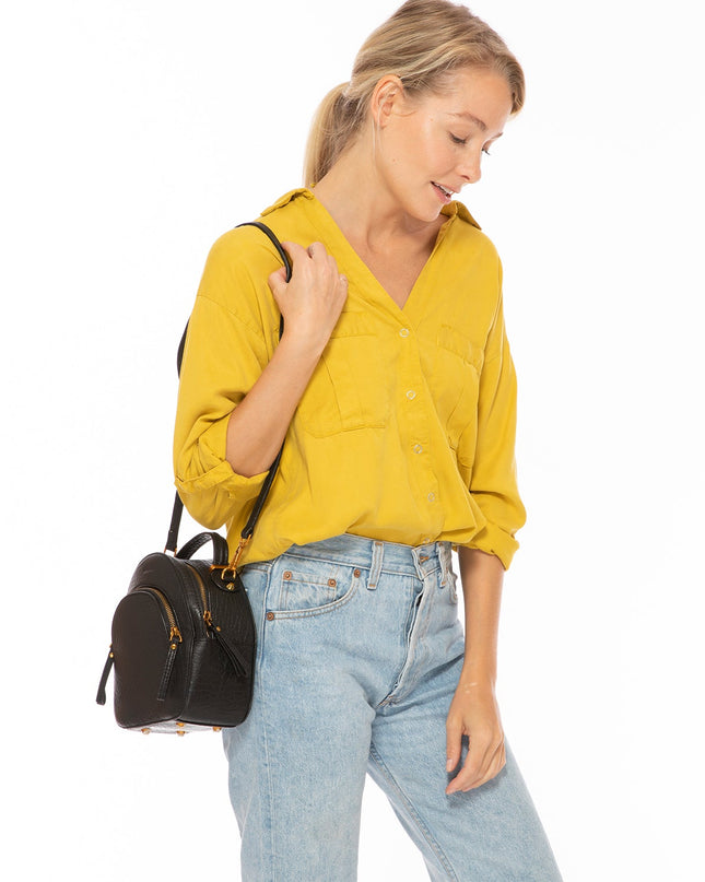 SUSU Small Black Leather Backpack Purse for Women Convertible