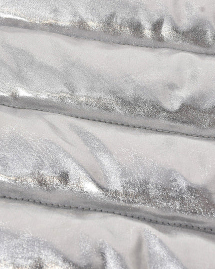Silver Women's Puffer Skirt Metallic Shiny Solid Warm Quilted Mini