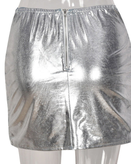 Silver Women's Puffer Skirt Metallic Shiny Solid Warm Quilted Mini