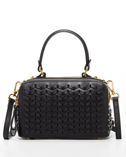 SUSU Woven Leather Crossbody Bag Black Purse Women's Handbag