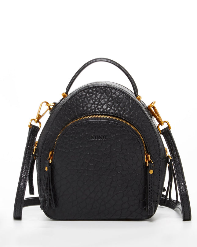 SUSU Small Black Leather Backpack Purse for Women Convertible