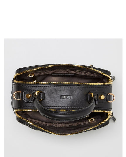 SUSU Woven Leather Crossbody Bag Black Purse Women's Handbag