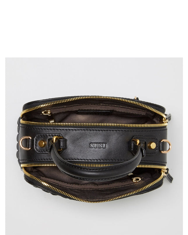 SUSU Woven Leather Crossbody Bag Black Purse Women's Handbag