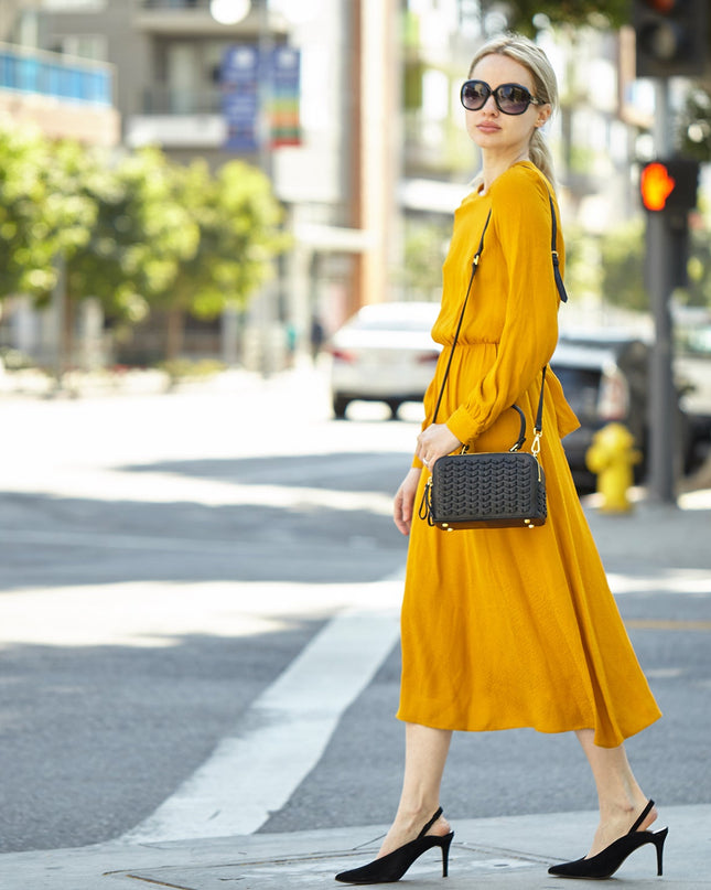 SUSU Woven Leather Crossbody Bag Black Purse Women's Handbag