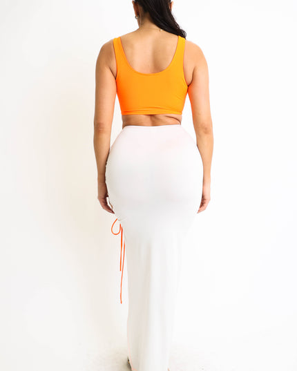 ColorBlock Side Lace up Top & Matching Maxi Skirt 2 Piece Outfit Set