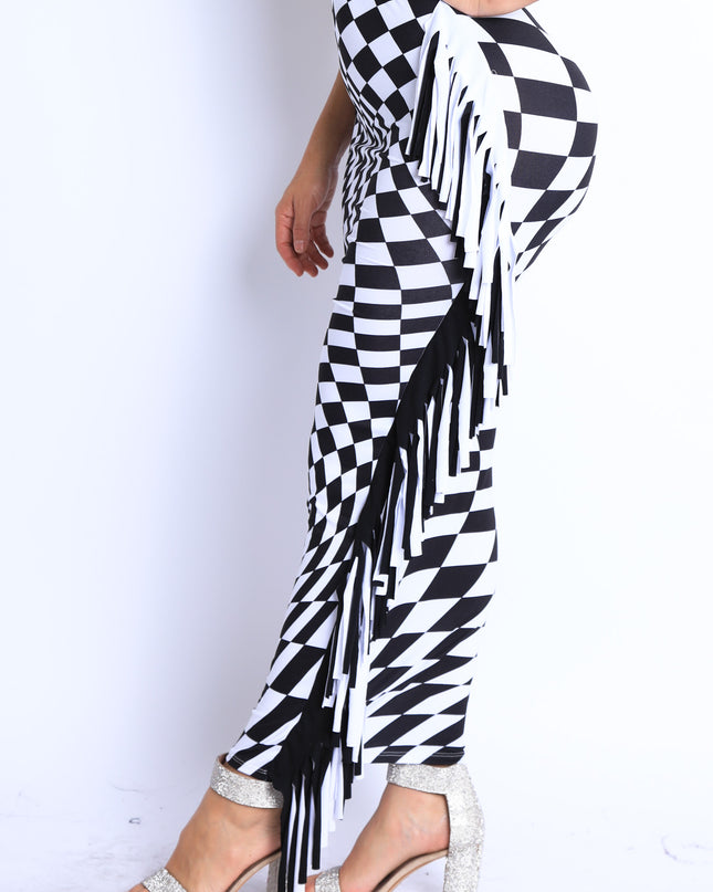 Checkered Elastic High Waist Stretch Bodycon Maxi Pencil Skirt