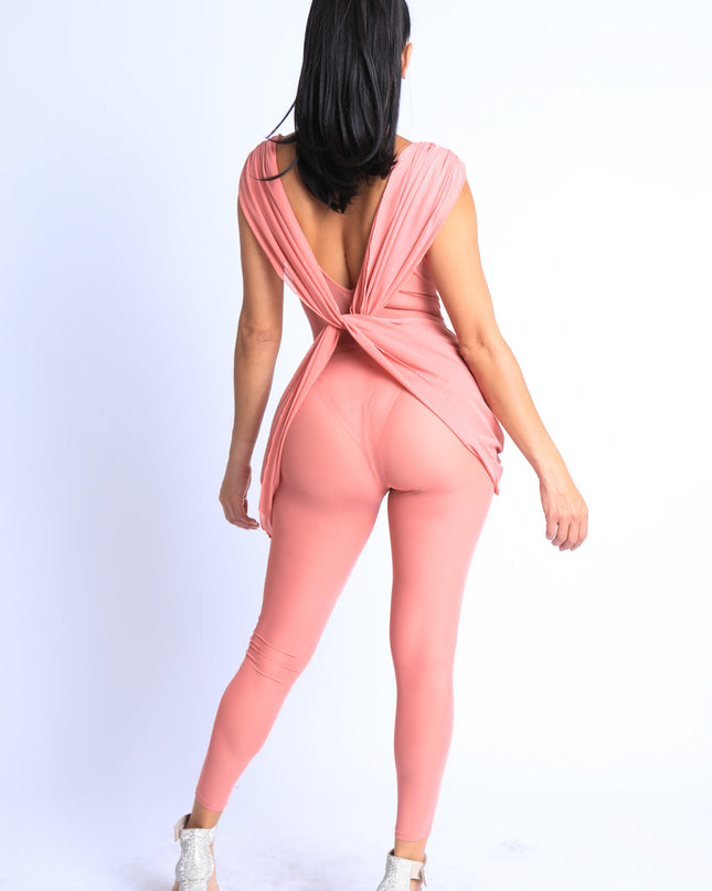 Sexy Sleeveless Lightweight Draped Mesh Jumpsuit Party Clubwear MAUVE