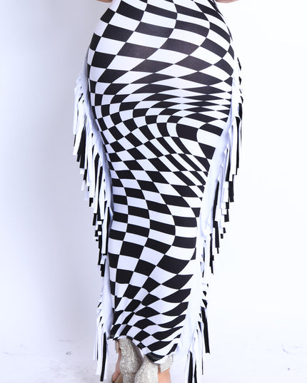 Checkered Elastic High Waist Stretch Bodycon Maxi Pencil Skirt