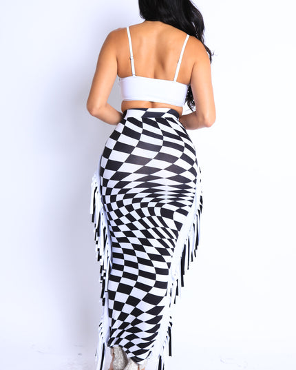 Checkered Elastic High Waist Stretch Bodycon Maxi Pencil Skirt