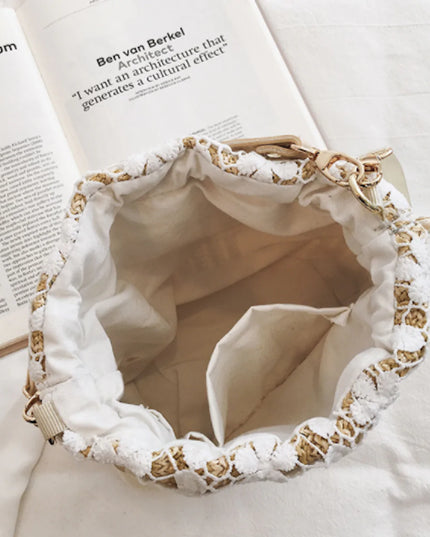 Summer Crossbody Straw Bucket with Lace