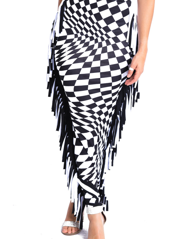 Checkered Elastic High Waist Stretch Bodycon Maxi Pencil Skirt