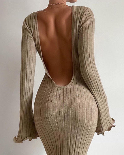 Fashion Slim Long-sleeved Ruffled Long Dress Sexy Hip-wrapped