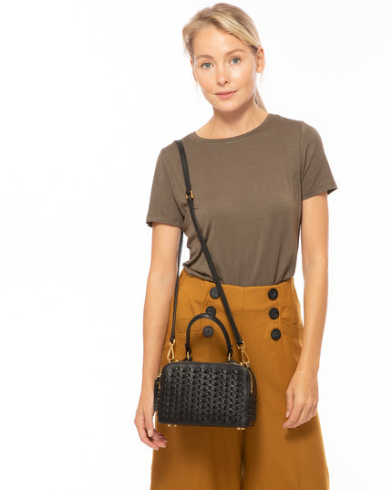 SUSU Woven Leather Crossbody Bag Black Purse Women's Handbag