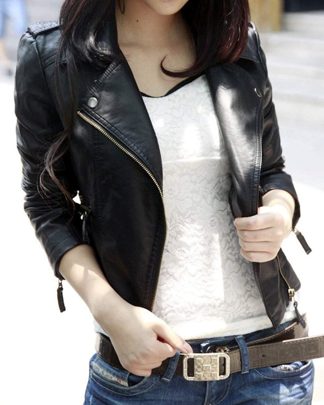 Womens Cropped Vegan Leather Jacket