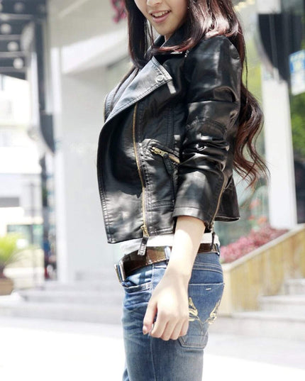 Womens Cropped Vegan Leather Jacket